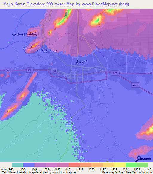 Yakh Karez,Afghanistan Elevation Map