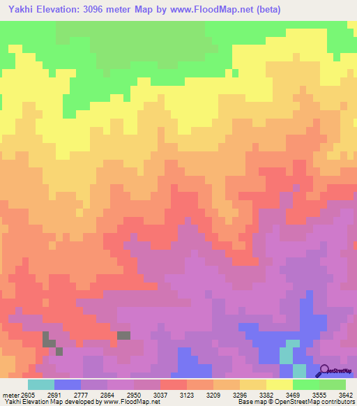 Yakhi,Afghanistan Elevation Map