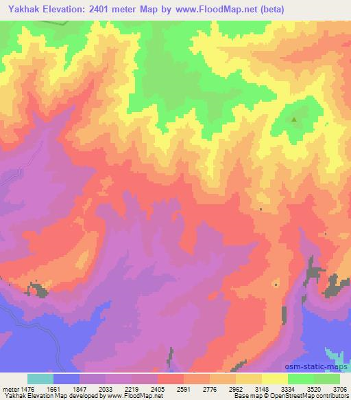 Yakhak,Afghanistan Elevation Map