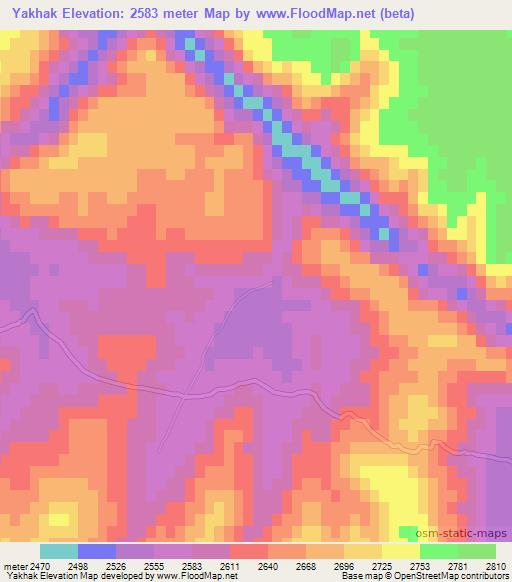 Yakhak,Afghanistan Elevation Map