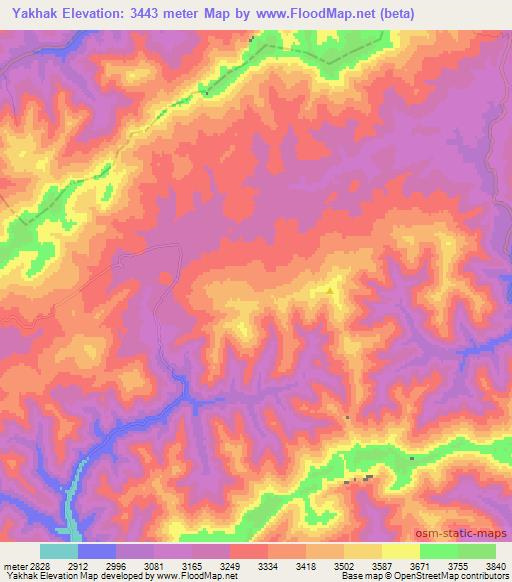Yakhak,Afghanistan Elevation Map