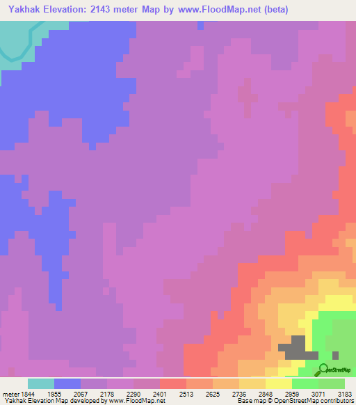 Yakhak,Afghanistan Elevation Map