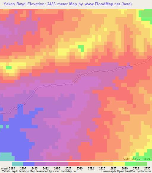 Yakah Bayd,Afghanistan Elevation Map