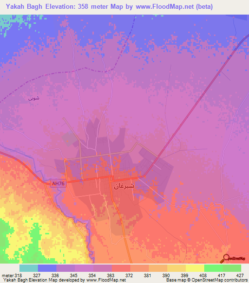Yakah Bagh,Afghanistan Elevation Map