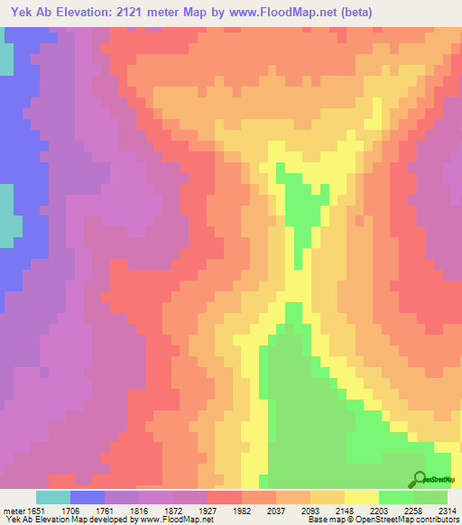 Yek Ab,Afghanistan Elevation Map