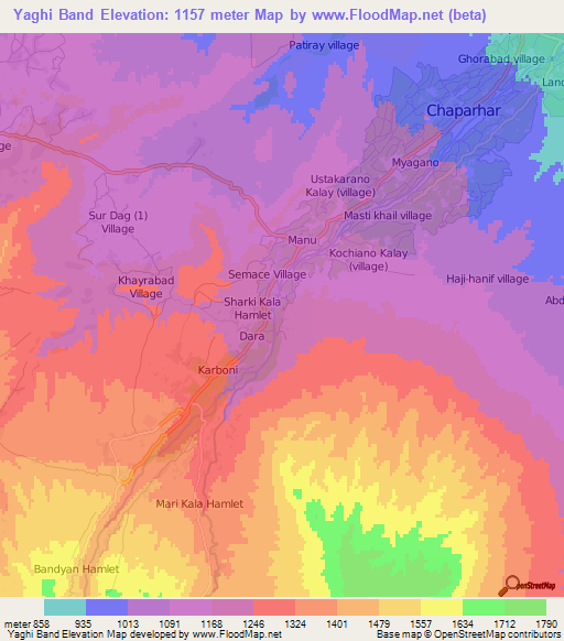 Yaghi Band,Afghanistan Elevation Map