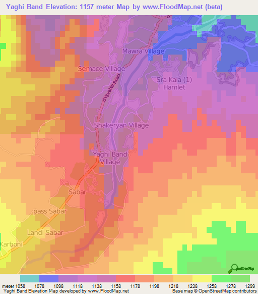 Yaghi Band,Afghanistan Elevation Map