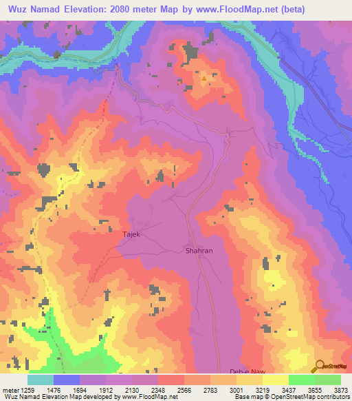 Wuz Namad,Afghanistan Elevation Map