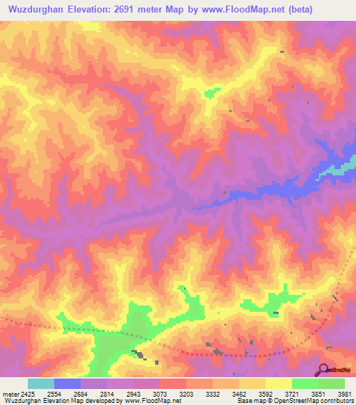 Wuzdurghan,Afghanistan Elevation Map