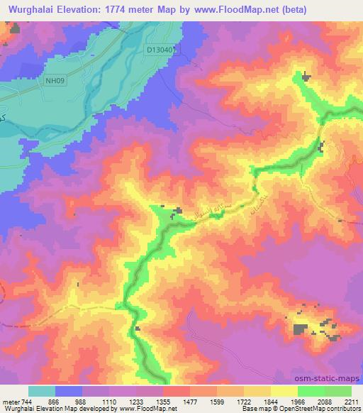 Wurghalai,Afghanistan Elevation Map