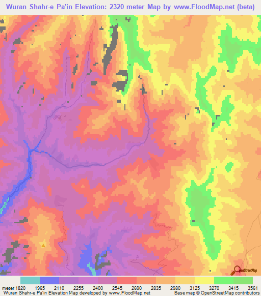 Wuran Shahr-e Pa'in,Afghanistan Elevation Map