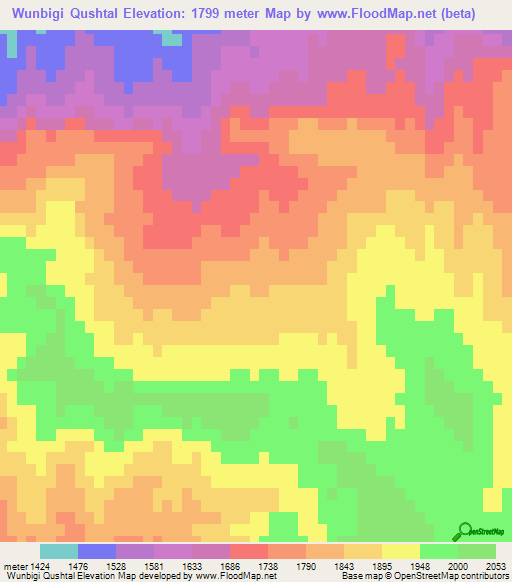 Wunbigi Qushtal,Afghanistan Elevation Map