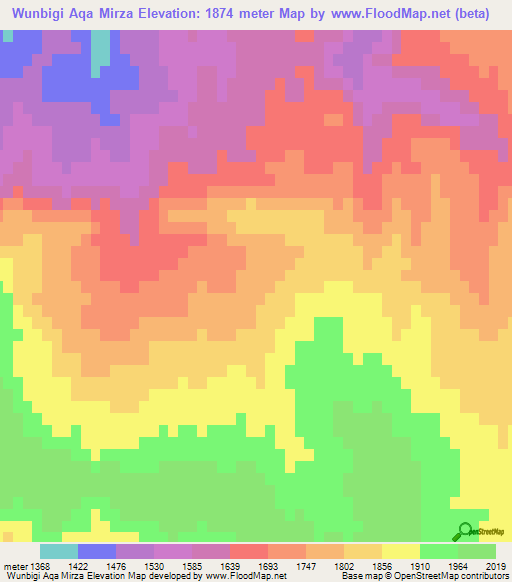 Wunbigi Aqa Mirza,Afghanistan Elevation Map