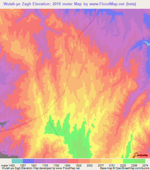 Wutah-ye Zagh,Afghanistan Elevation Map