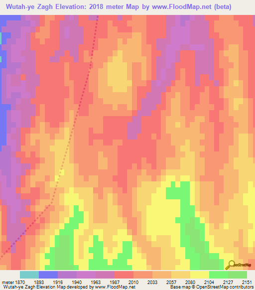 Wutah-ye Zagh,Afghanistan Elevation Map