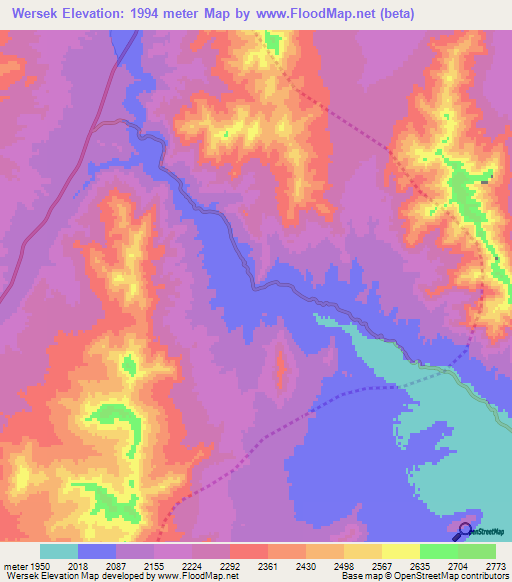 Wersek,Afghanistan Elevation Map