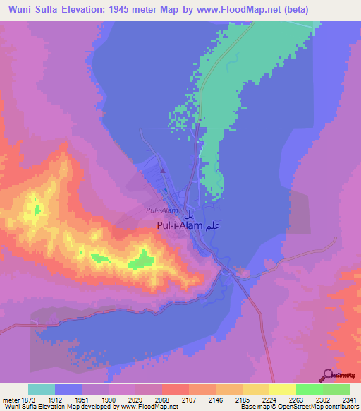 Wuni Sufla,Afghanistan Elevation Map