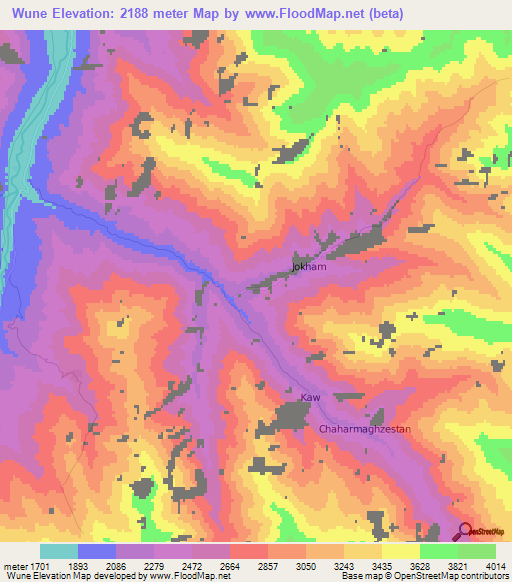 Wune,Afghanistan Elevation Map