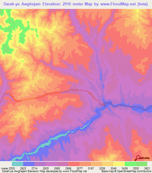 Darah-ye Awghejam,Afghanistan Elevation Map