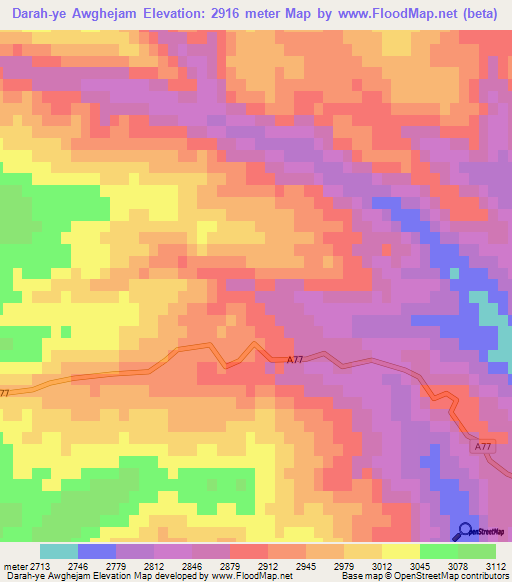 Darah-ye Awghejam,Afghanistan Elevation Map