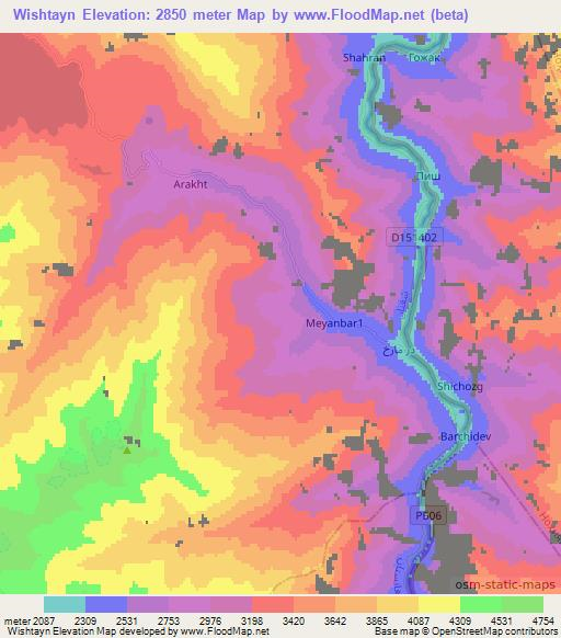 Wishtayn,Afghanistan Elevation Map