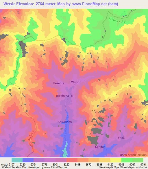 Wetsir,Afghanistan Elevation Map