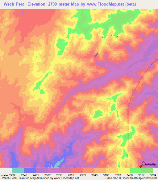 Wech Perai,Afghanistan Elevation Map