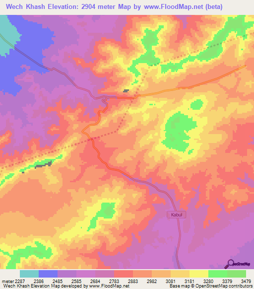 Wech Khash,Afghanistan Elevation Map