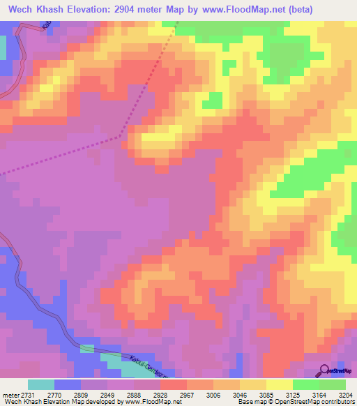 Wech Khash,Afghanistan Elevation Map