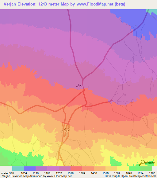 Verjan,Iran Elevation Map