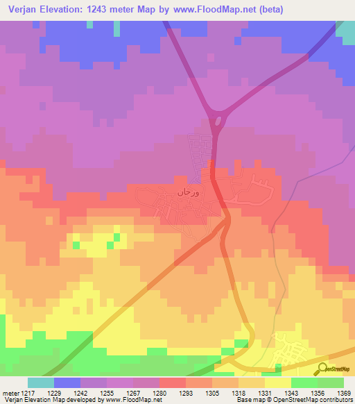 Verjan,Iran Elevation Map