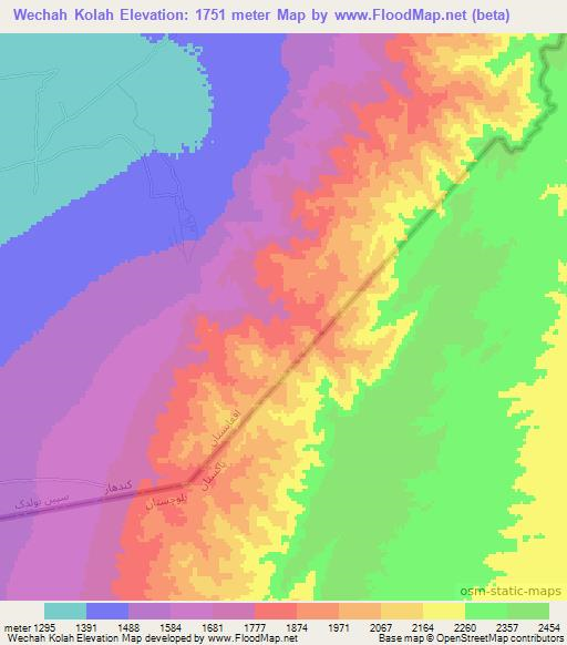 Wechah Kolah,Afghanistan Elevation Map