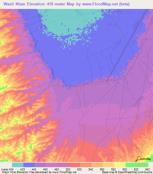 Wazir Khan,Afghanistan Elevation Map