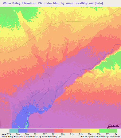 Wazir Kelay,Afghanistan Elevation Map