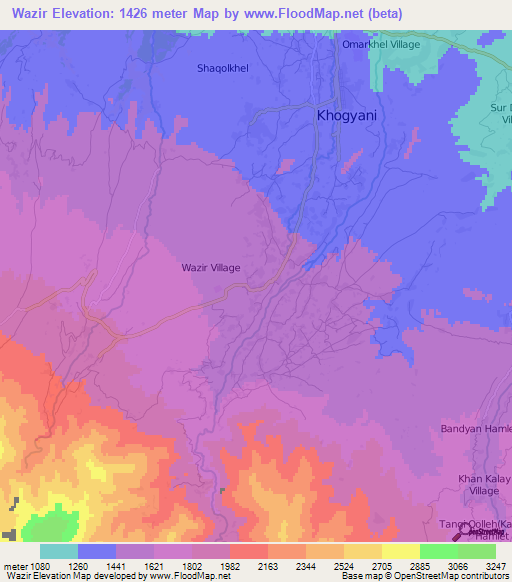 Wazir,Afghanistan Elevation Map
