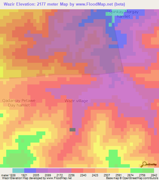 Wazir,Afghanistan Elevation Map