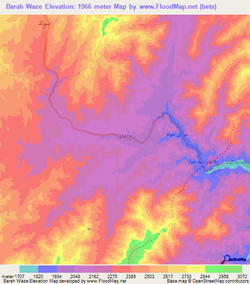 Barah Waze,Afghanistan Elevation Map