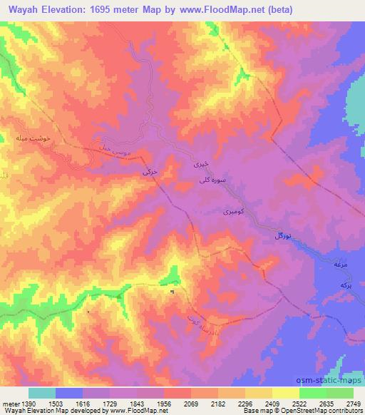 Wayah,Afghanistan Elevation Map