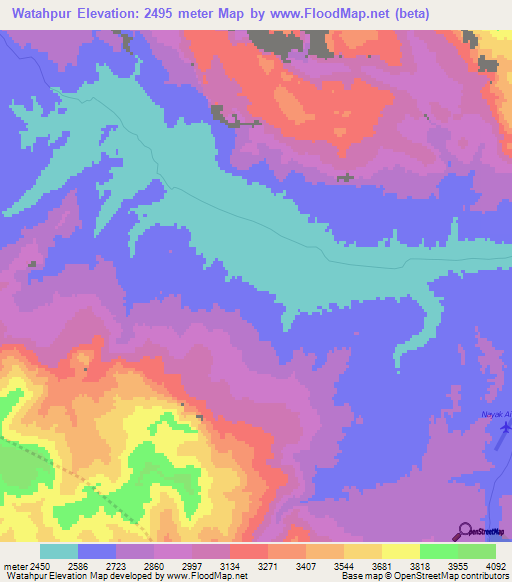 Watahpur,Afghanistan Elevation Map