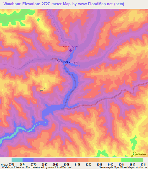Watahpur,Afghanistan Elevation Map