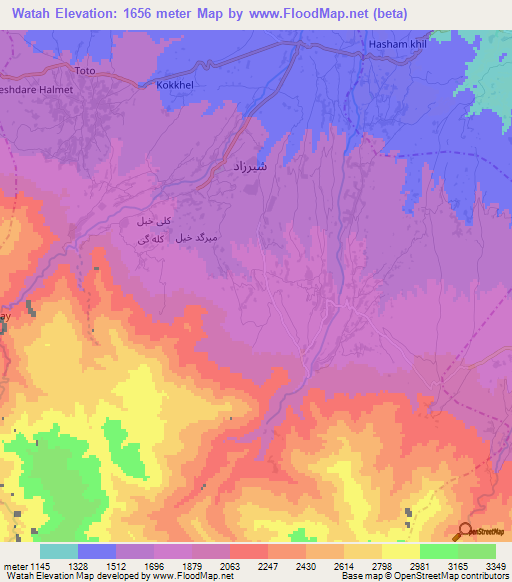 Watah,Afghanistan Elevation Map