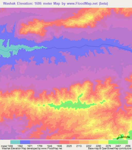 Washak,Afghanistan Elevation Map