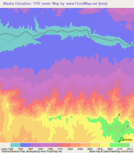 Washa,Afghanistan Elevation Map