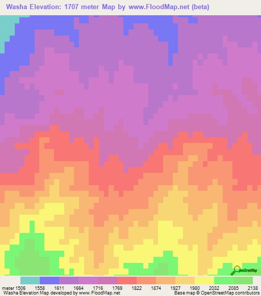 Washa,Afghanistan Elevation Map