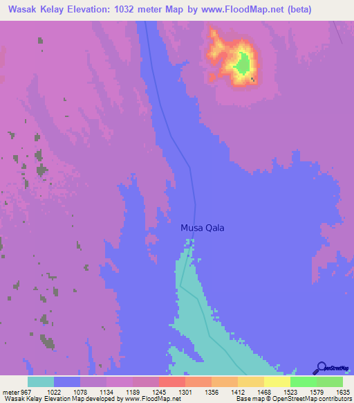 Wasak Kelay,Afghanistan Elevation Map