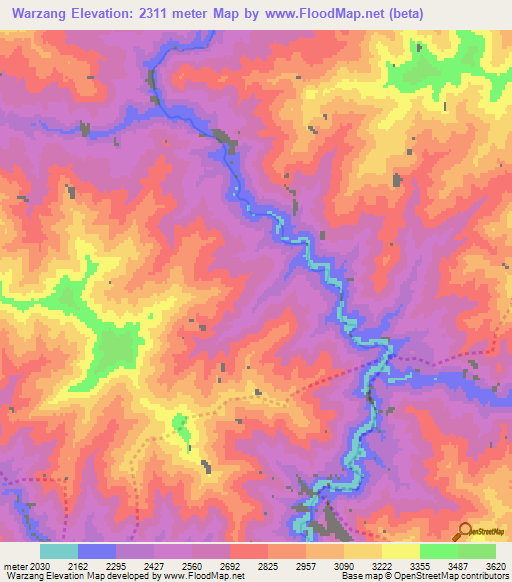 Warzang,Afghanistan Elevation Map