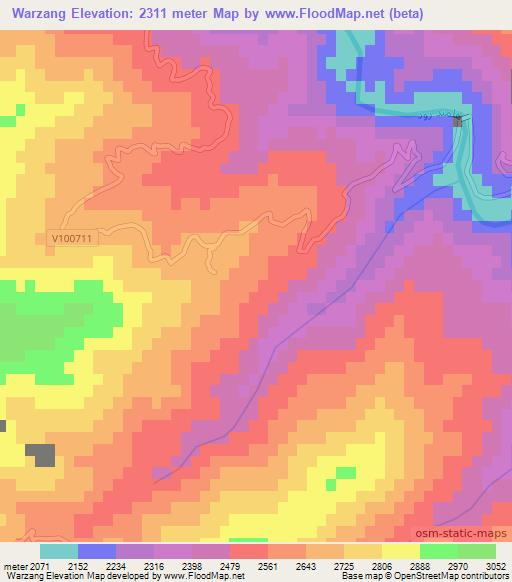 Warzang,Afghanistan Elevation Map
