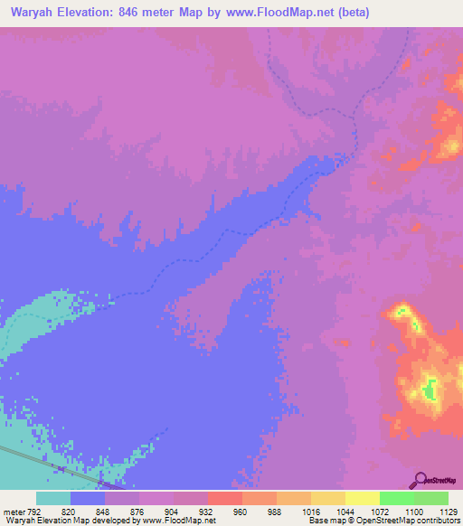Waryah,Afghanistan Elevation Map