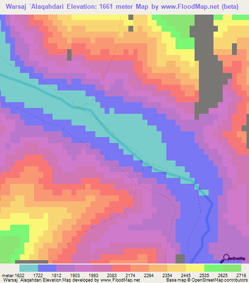 Warsaj `Alaqahdari,Afghanistan Elevation Map