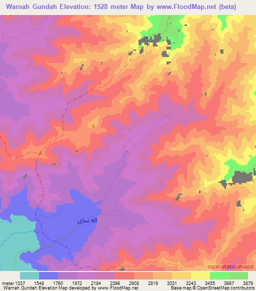Warnah Gundah,Afghanistan Elevation Map